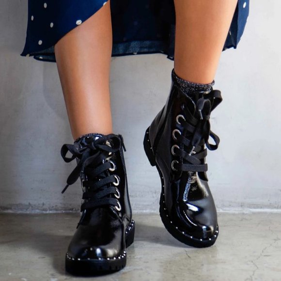 🍄SOLD🍄 Black Crinkled Studded Combat Boots - Picture 2 of 8